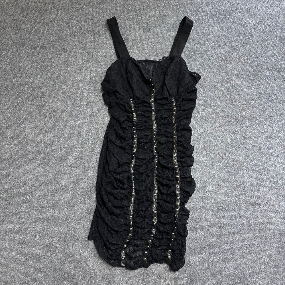 Shein Dress Womens Size 4XL Black Lace Studded Ruched Bodycon Mini Edgy Gothic